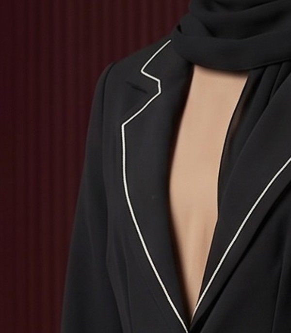 Close-up of a structured tailored shoulder on The Line blazer